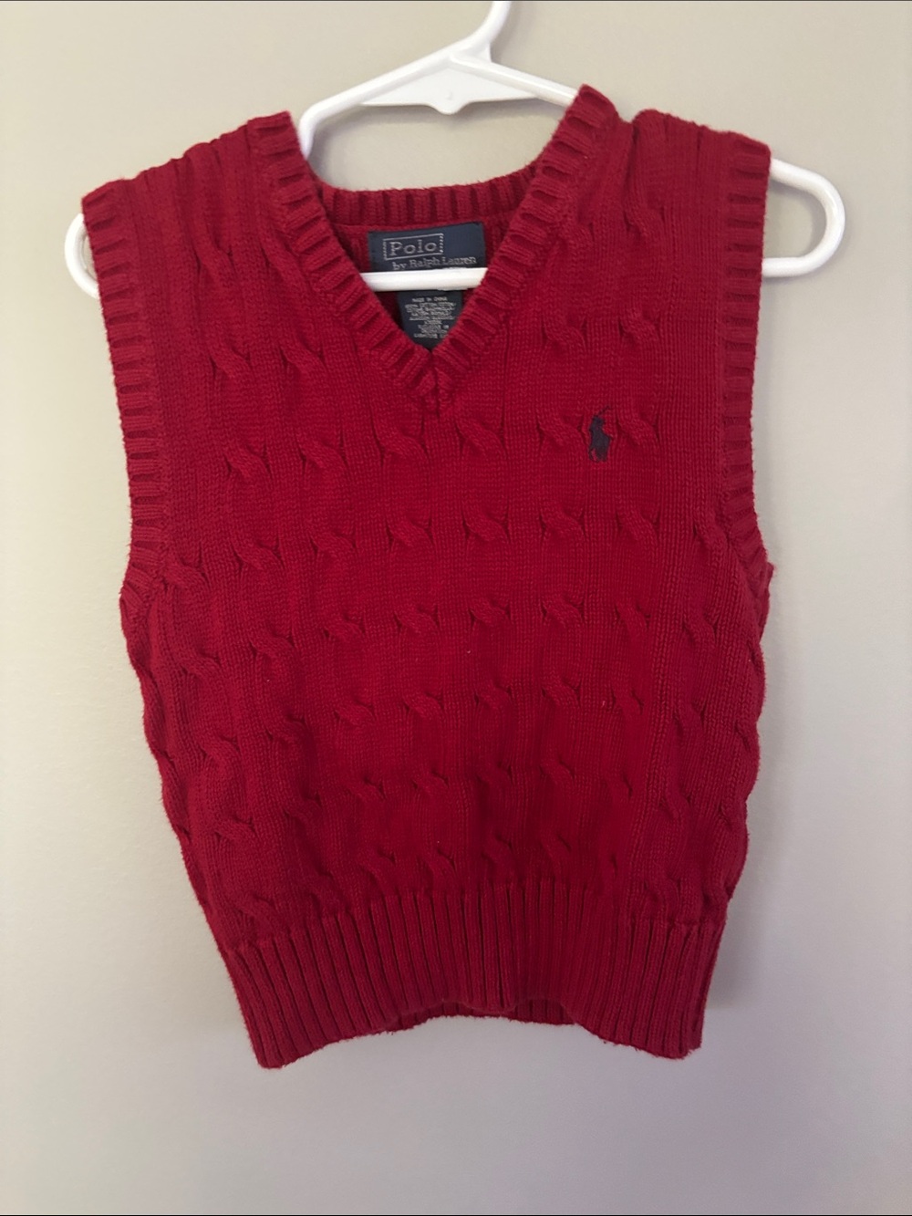 Ralph Lauren Red Cable-Knit V-Neck Sweater Vest